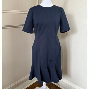 Banana Republic 10P Navy Dress Shift Button Back Ruffle Mermaid Hem Modest Party
